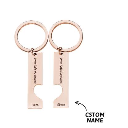 2pcs Couple Drive Safe Keychains Personalized Text Keychain Customized Products Valentines Day Anniversary Gift for Boyfriend