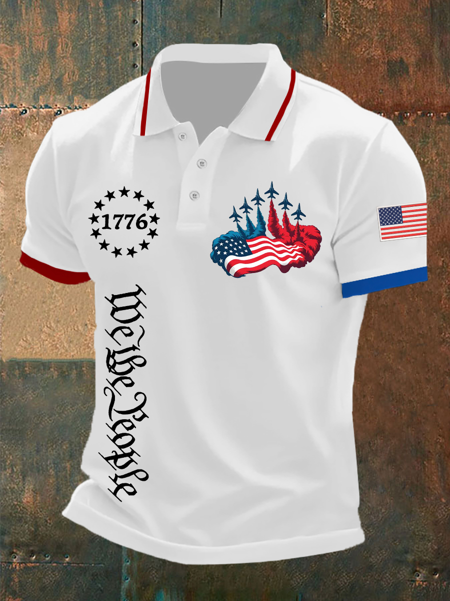 Men's Independence Day American Flag Jet Planes Print Casual Top