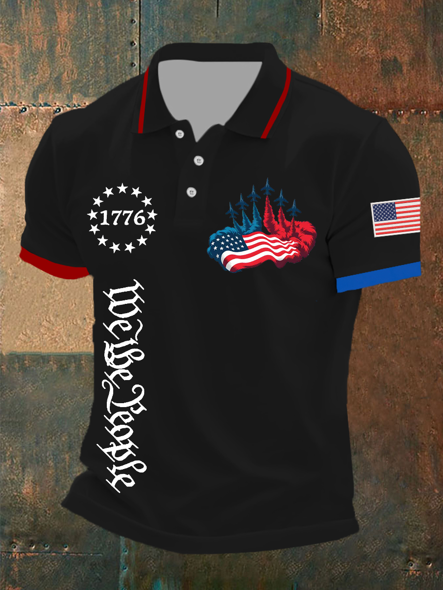 Men's Independence Day American Flag Jet Planes Print Casual Top