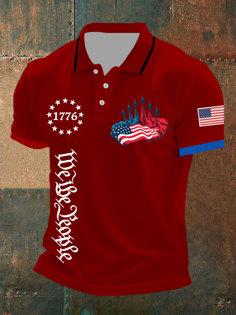 Men's Independence Day American Flag Jet Planes Print Casual Top