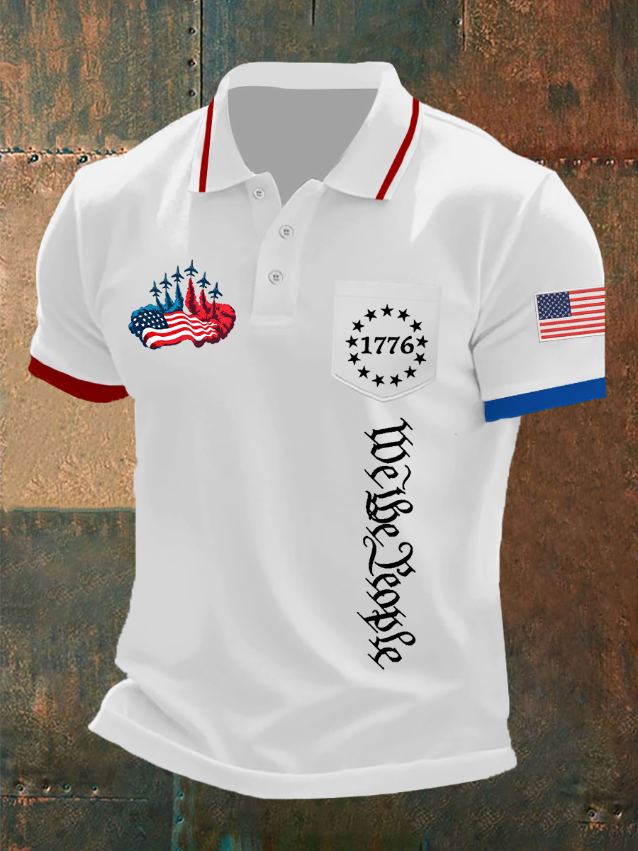 Men's Independence Day American Flag Jet Planes Print Casual Top