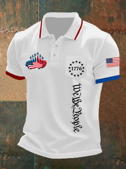 Men's Independence Day American Flag Jet Planes Print Casual Top