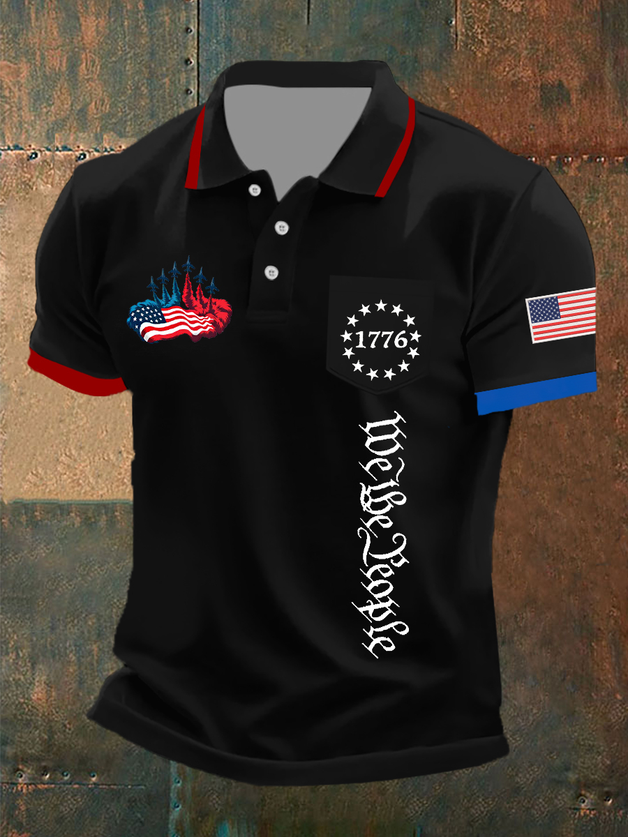 Men's Independence Day American Flag Jet Planes Print Casual Top