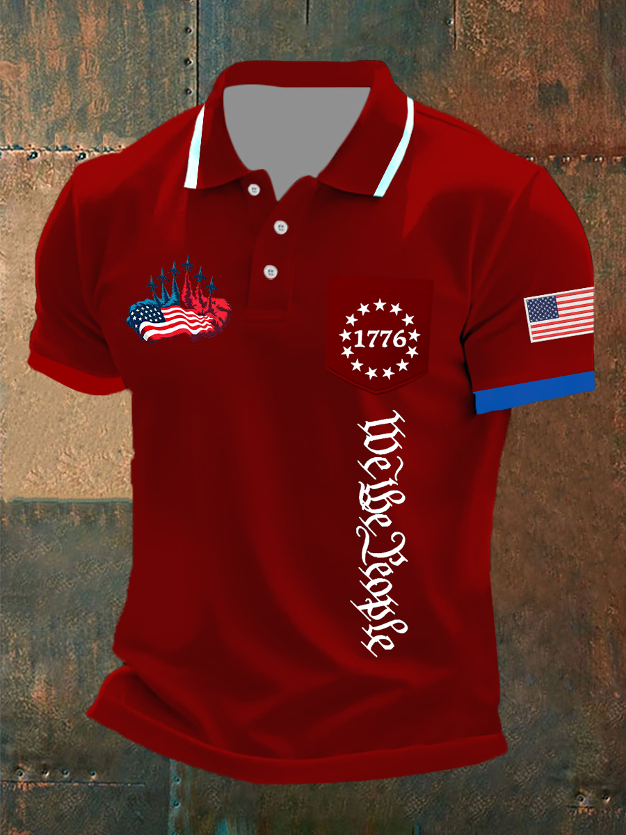 Men's Independence Day American Flag Jet Planes Print Casual Top