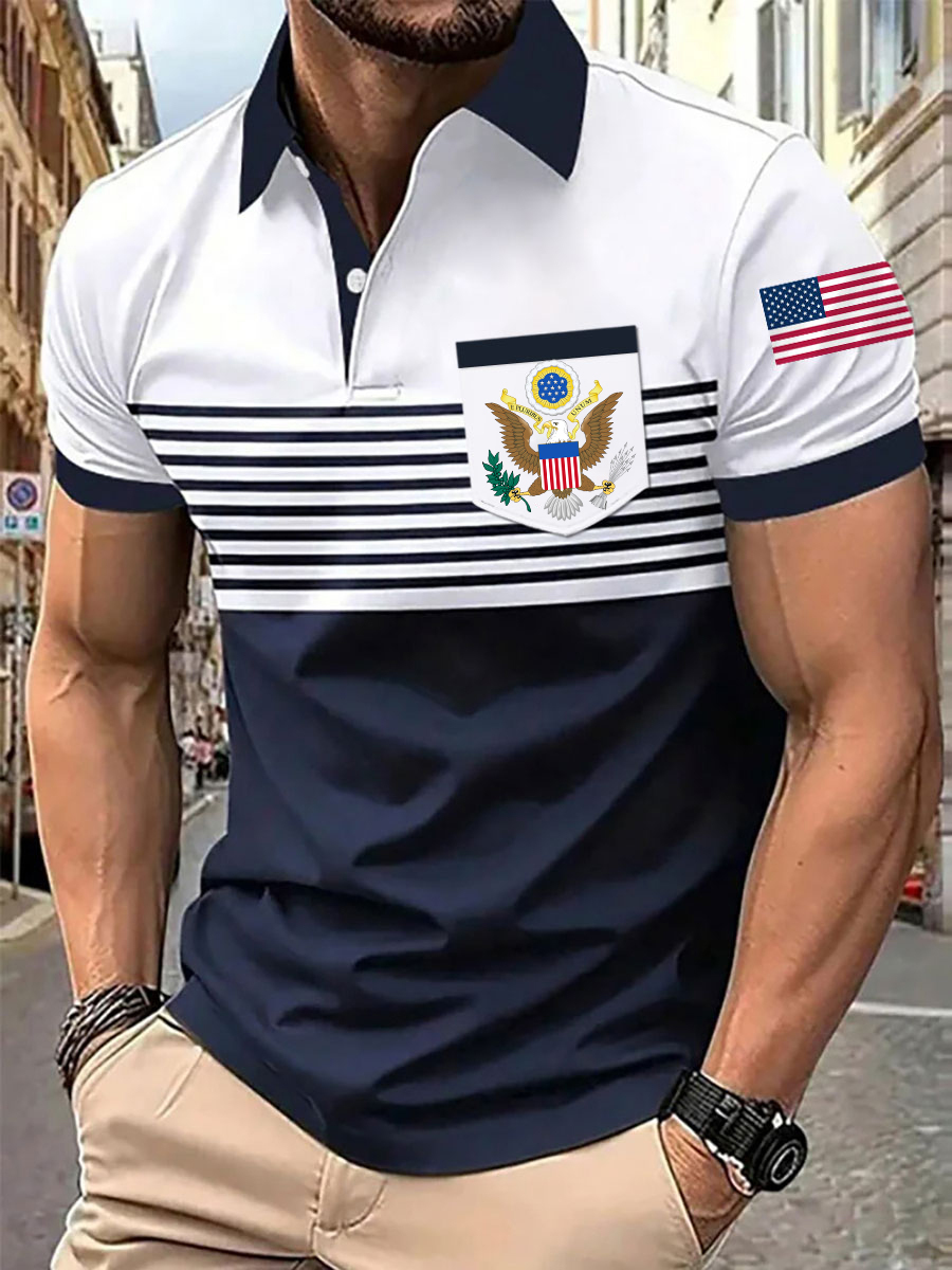 Men's USA Print Poket short sleeve shirt