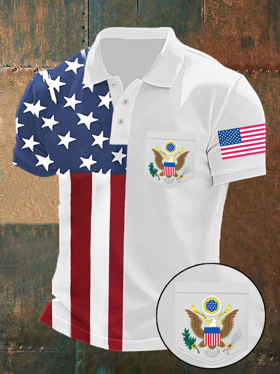 Men's USA Pirnt Short Sleeve Poket Shirt