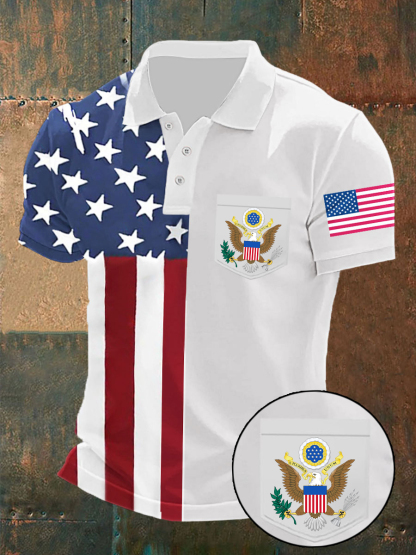 Men's USA Pirnt Short Sleeve Poket Shirt