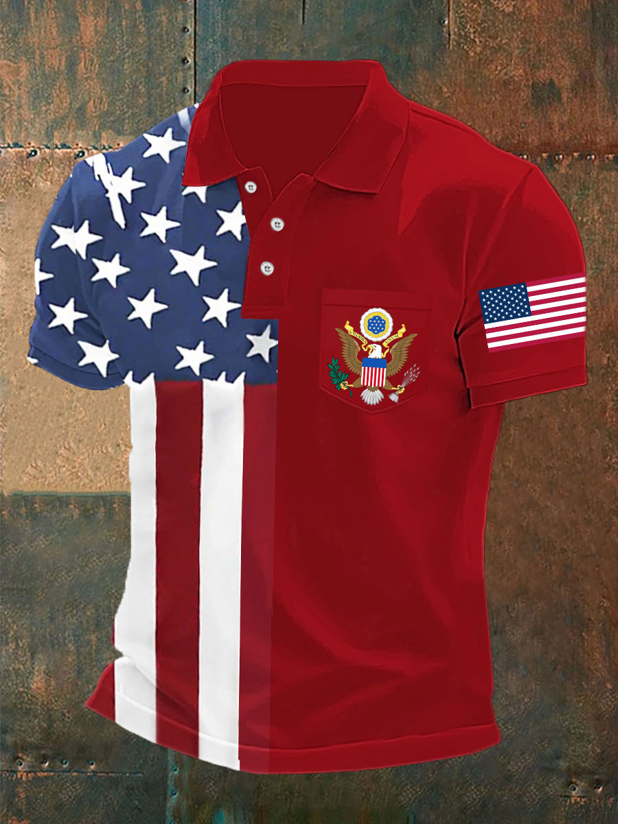 Men's USA Pirnt Short Sleeve Poket Shirt