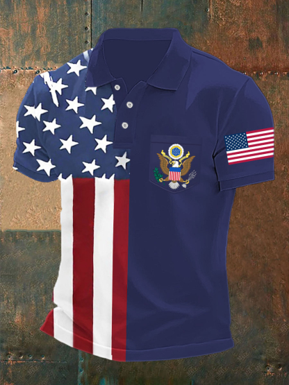 Men's USA Pirnt Short Sleeve Poket Shirt
