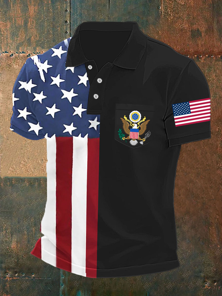 Men's USA Pirnt Short Sleeve Poket Shirt