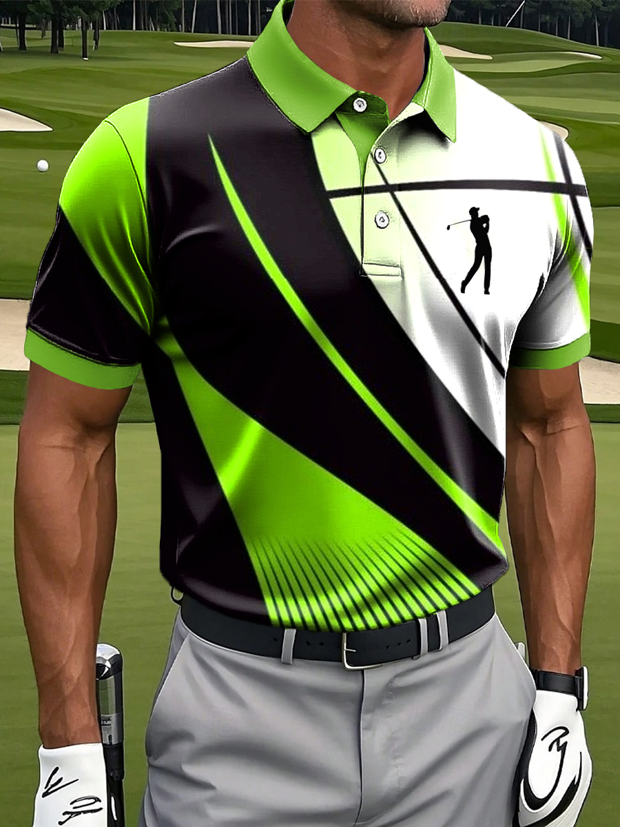 Men's Retro Abstract Line Print Casual Business Polo Shirt