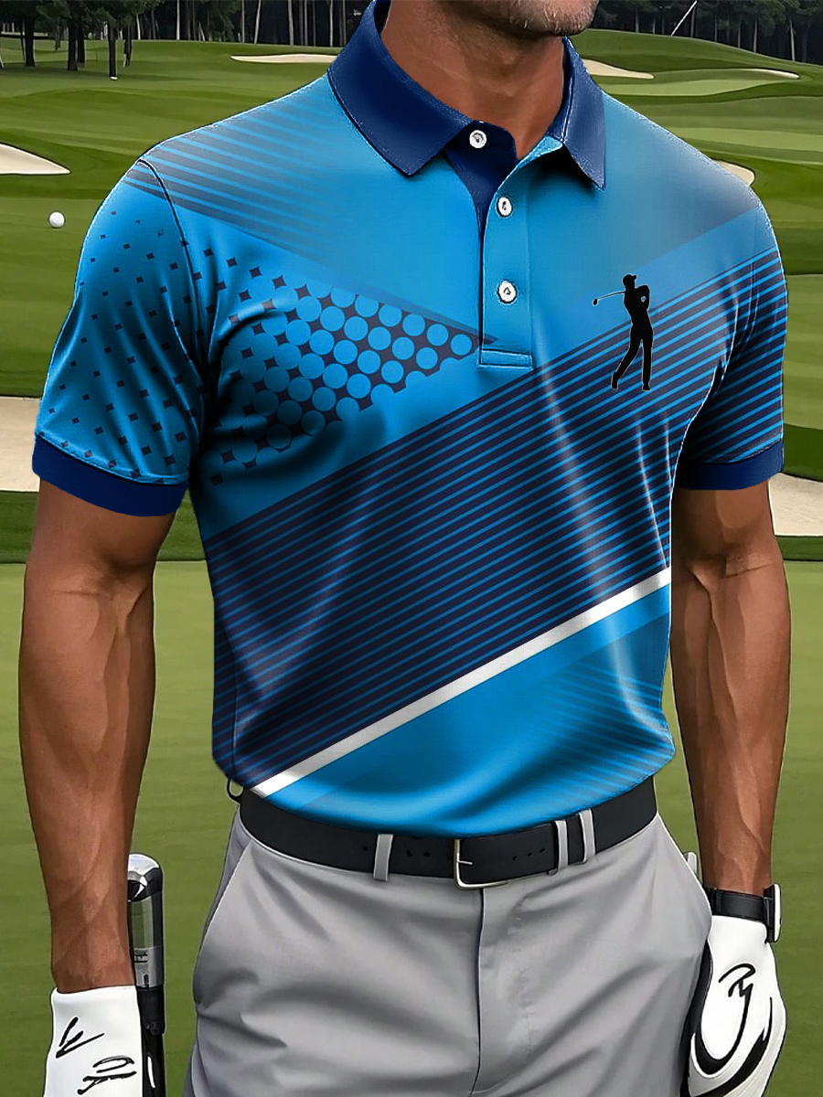 Men's Retro Line Geometric Art Print Casual Business Polo Shirt