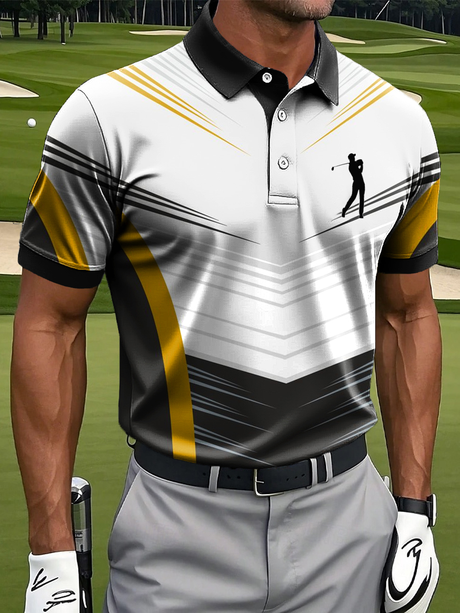 Men's Geometric Art Print Casual Business Polo Shirt