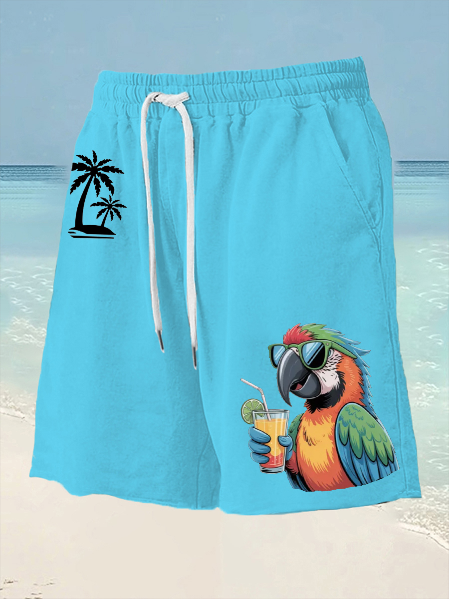 Men's It's 5 O'clock Somewhere Parrot Palm Print Casual Shorts