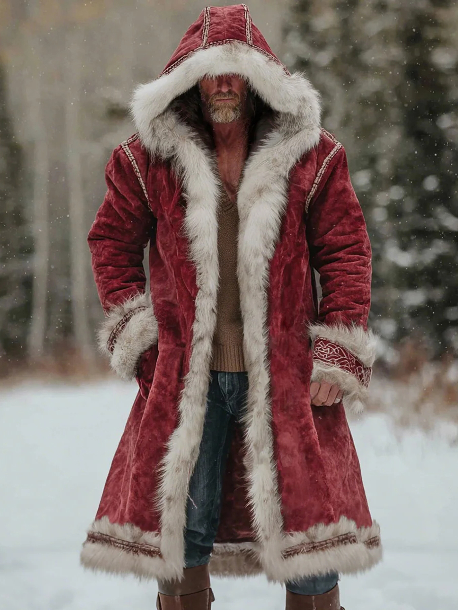 Men's Christmas Inspired Furry Hooded Coat