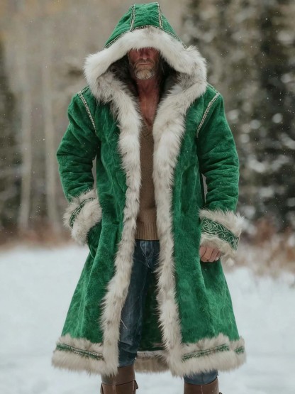 Men's Christmas Inspired Furry Hooded Coat
