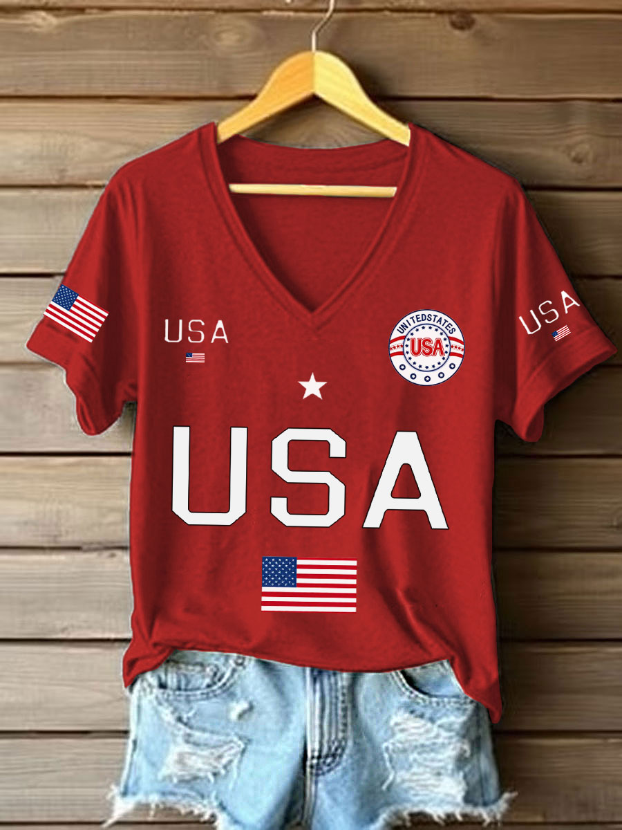 Women's USA Flag V-Neck T-Shirts