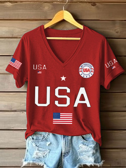 Women's USA Flag V-Neck T-Shirts