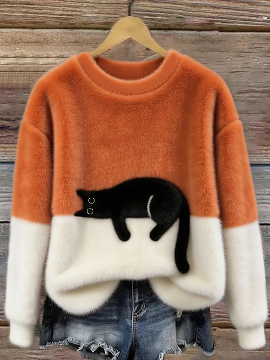 Women's Cute Cat Cozy Flannel Sweatshirt