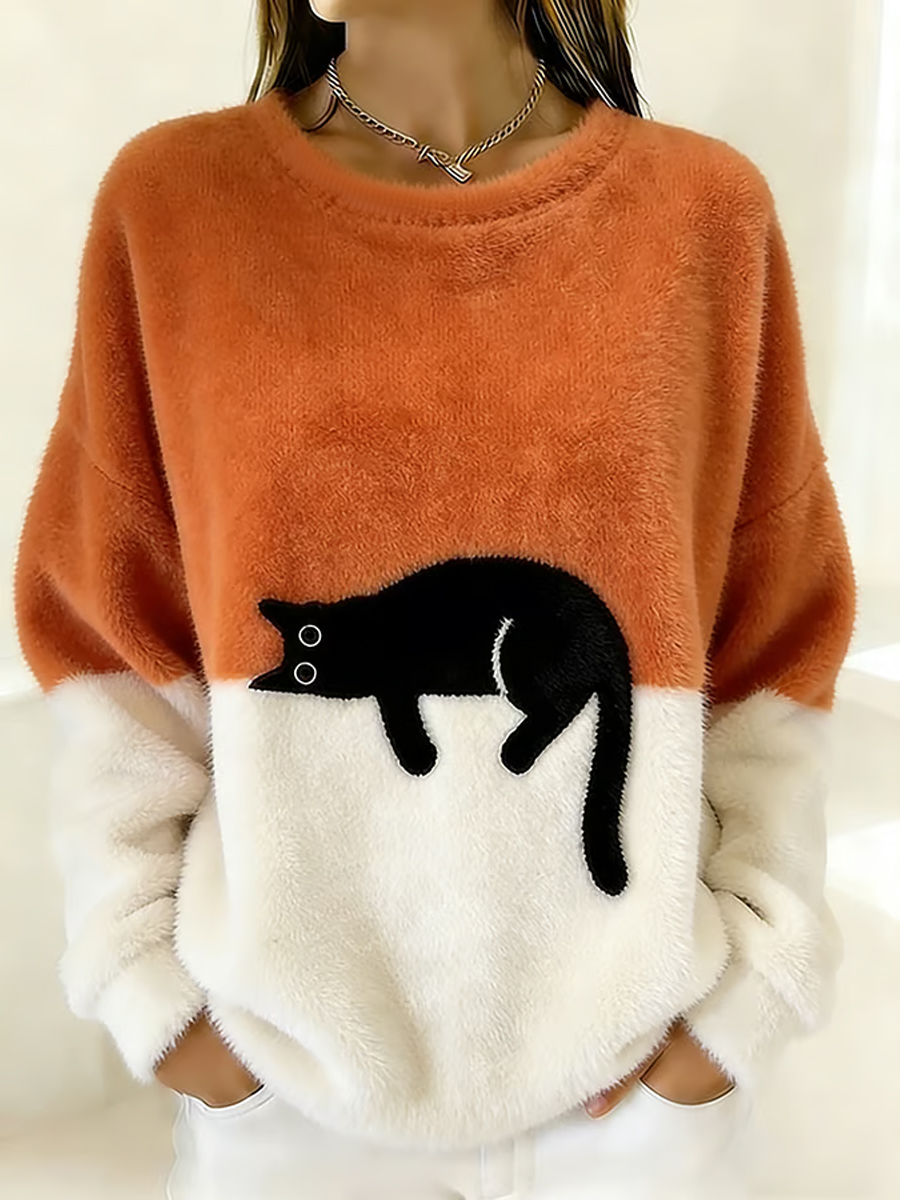 Women's Cute Cat Cozy Flannel Sweatshirt