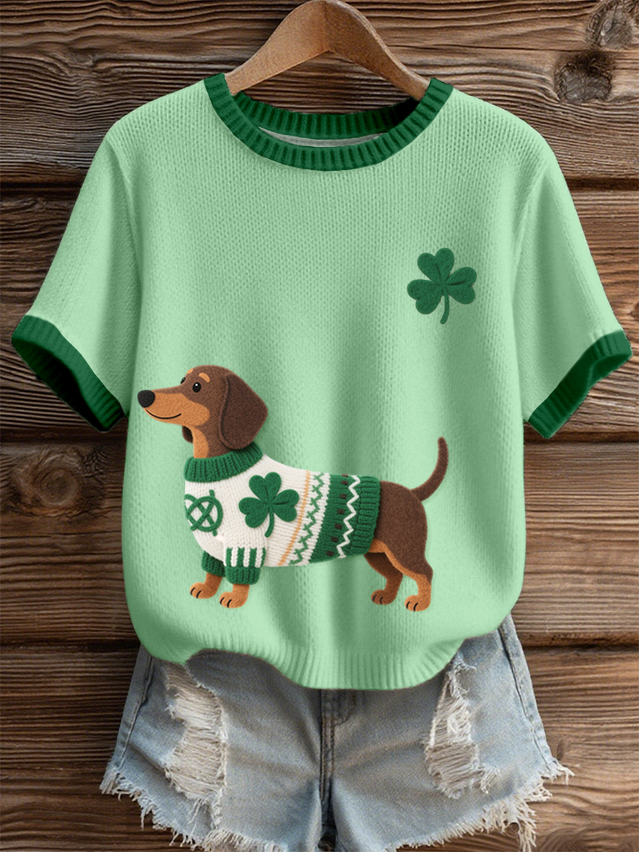 Women's St. Patrick's Day Inspired Dachshund Pattern Knit Top