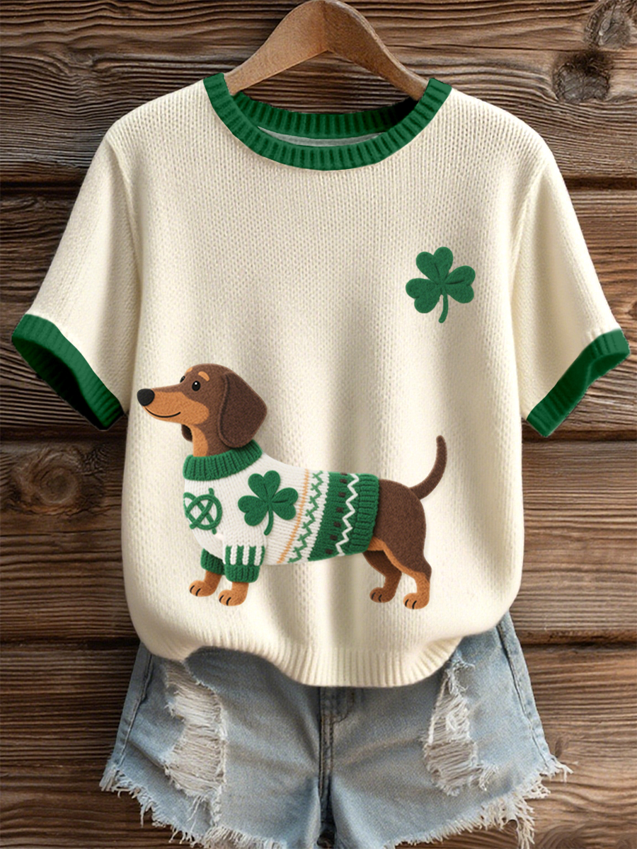 Women's St. Patrick's Day Inspired Dachshund Pattern Knit Top