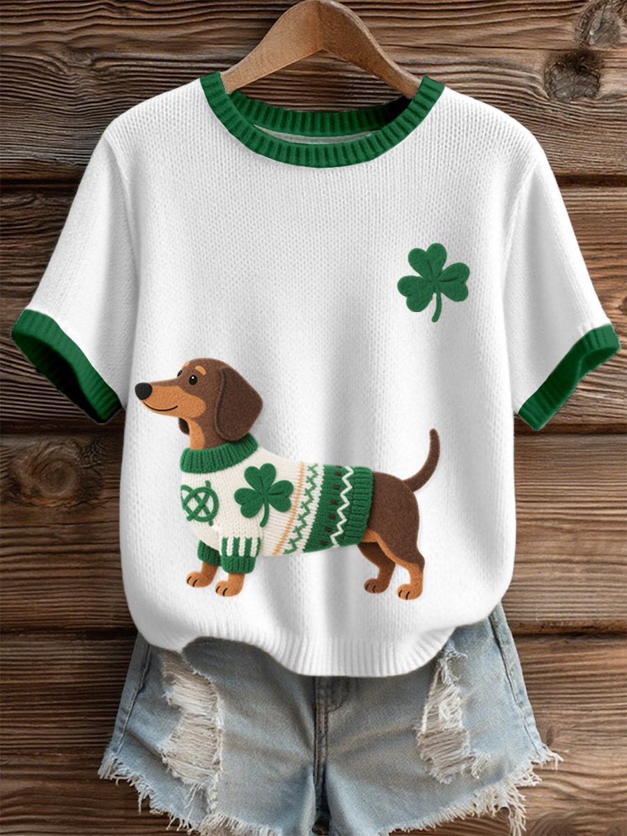 Women's St. Patrick's Day Inspired Dachshund Pattern Knit Top