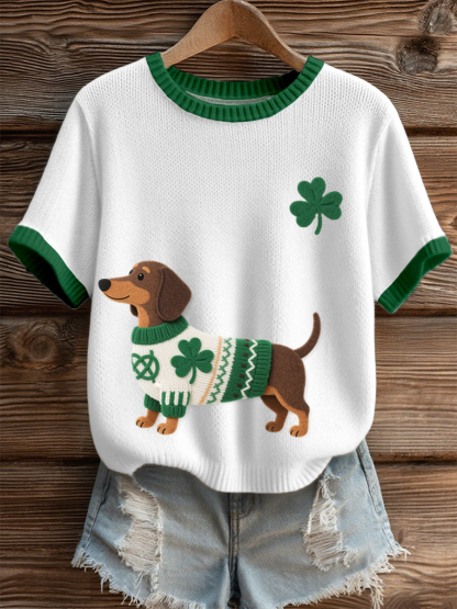 Women's St. Patrick's Day Inspired Dachshund Pattern Knit Top