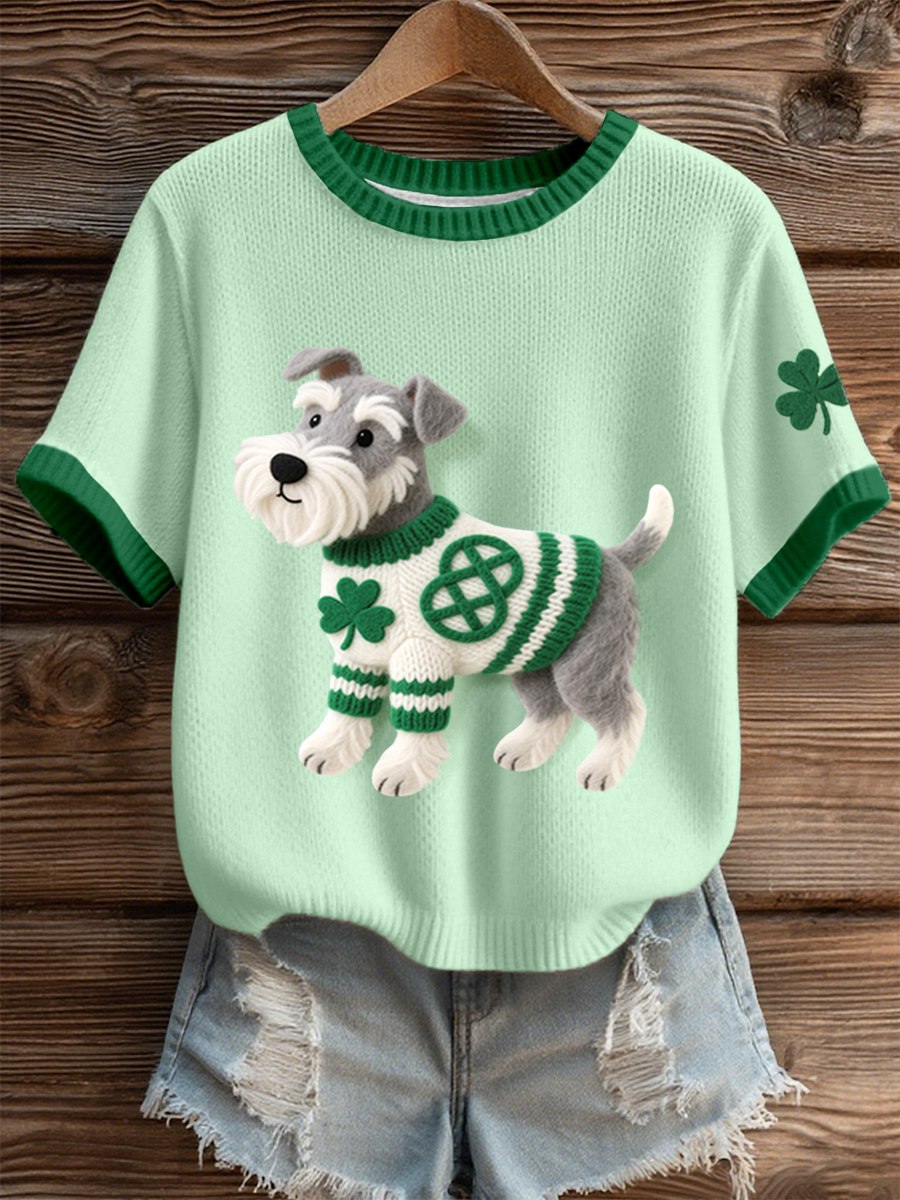 Women's St. Patrick's Day Inspired Schnauzer Pattern Knit Top