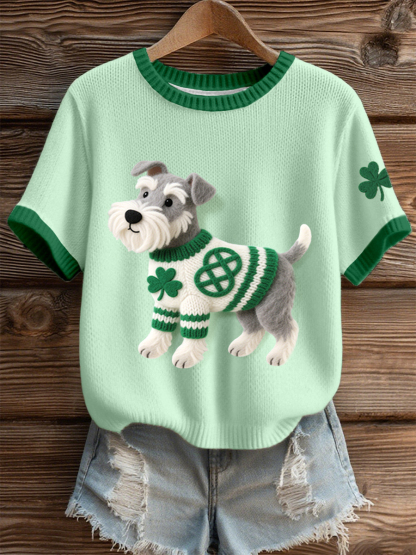 Women's St. Patrick's Day Inspired Schnauzer Pattern Knit Top