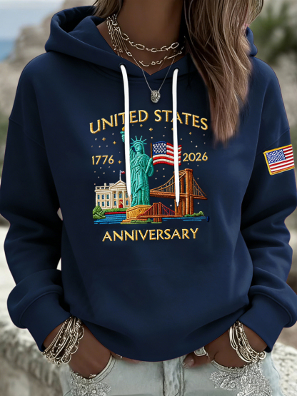 Women's Vintage 250th Anniversary Statue of Liberty Flag Casual Hoodie