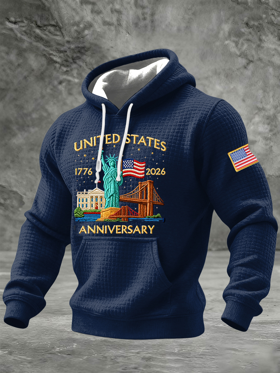 Retro America 250 Commemorative Waffle-Weave Casual Hoodie