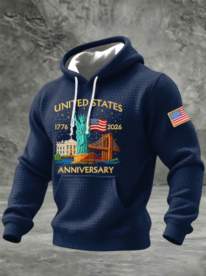 Retro 250th Anniversary Commemorative Waffle-Weave Casual Hoodie