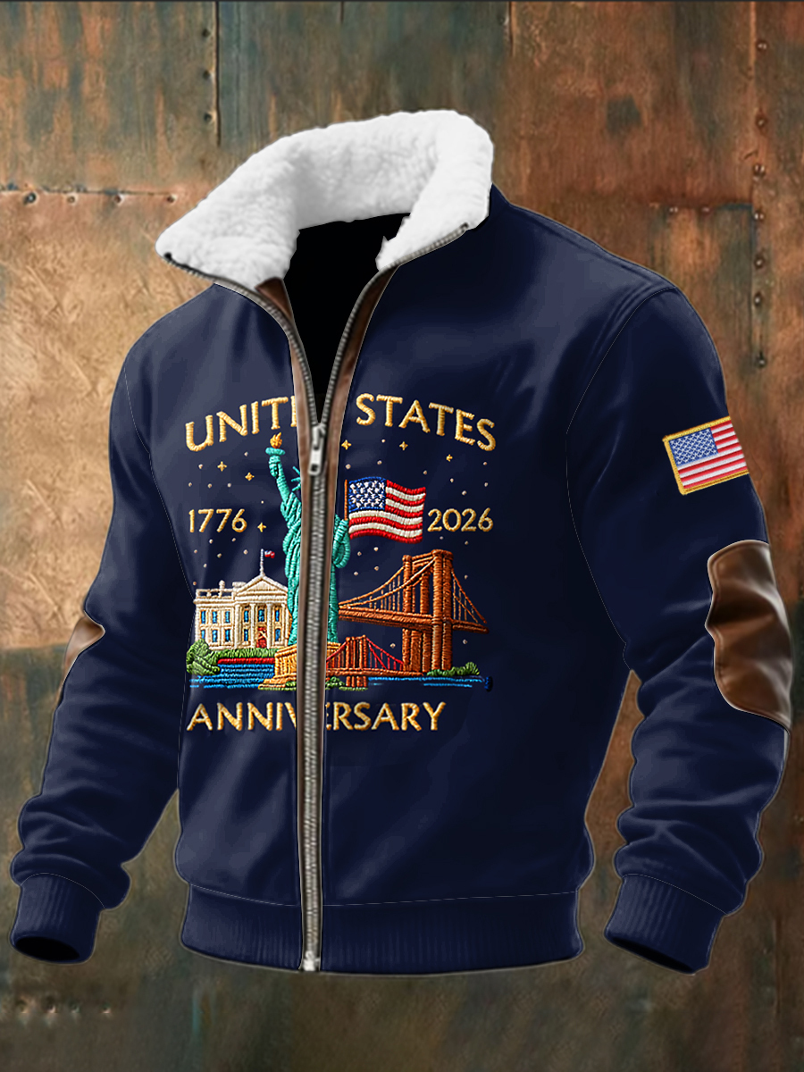 Retro America 250 Commemorative Casual Shearling Collar Jacket