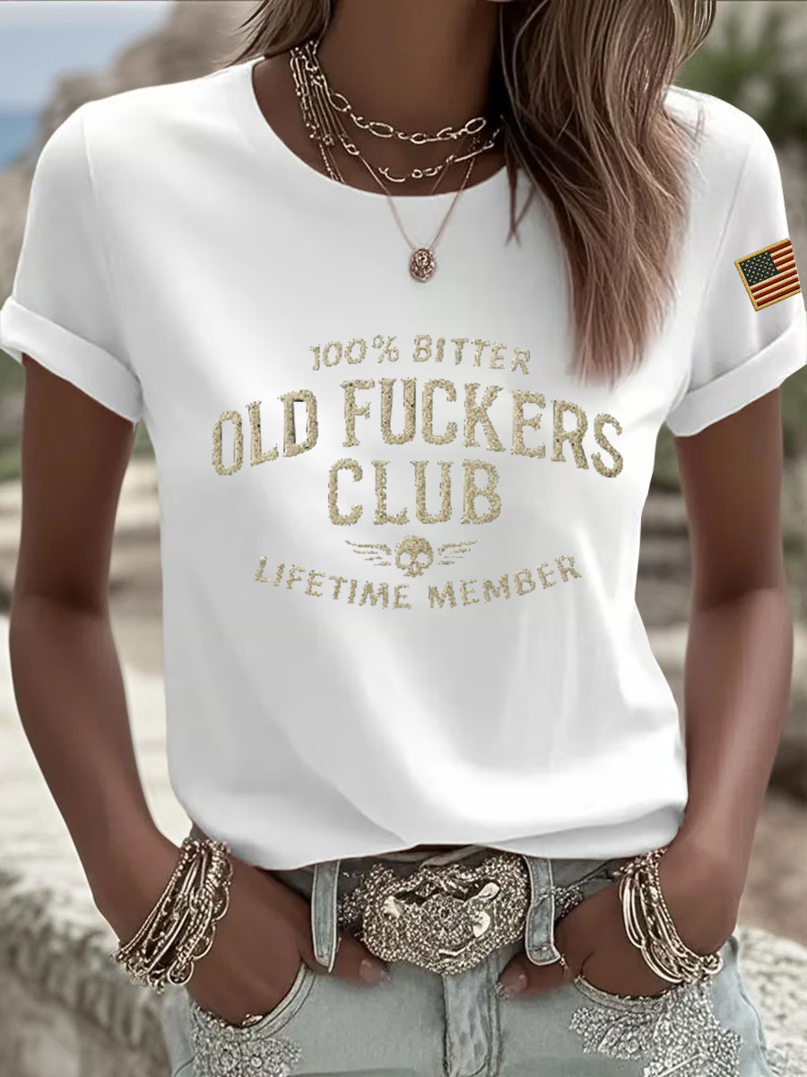 Women's Old Fuckers Club Printed Casual T-Shirt