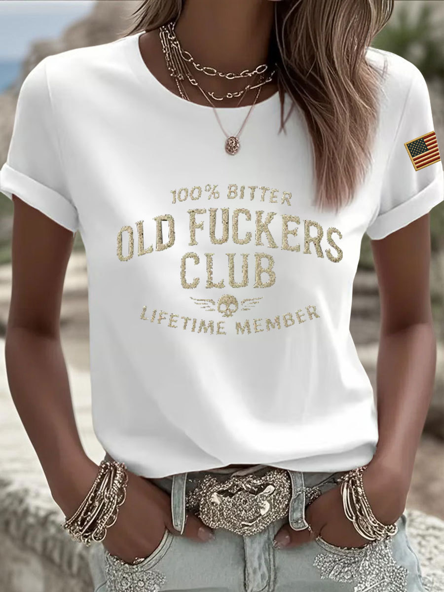 Women's Old Fuckers Club Printed Casual T-Shirt