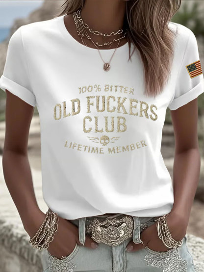 Women's Old Fuckers Club Printed Casual T-Shirt