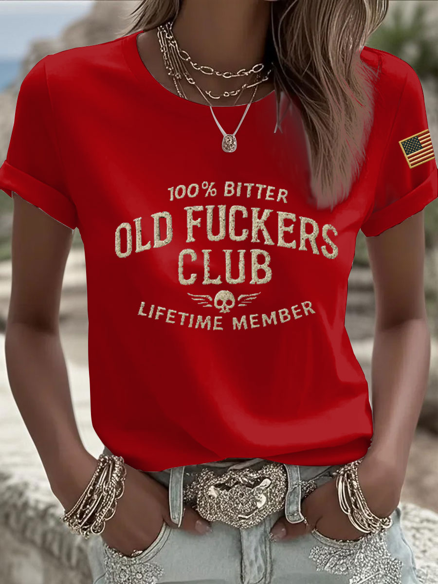 Women's Old Fuckers Club Printed Casual T-Shirt
