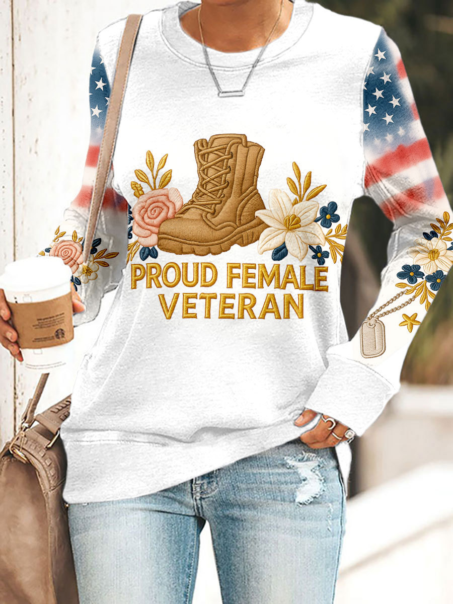 Women's Proud Female Veteran Floral Print Sweatshirts