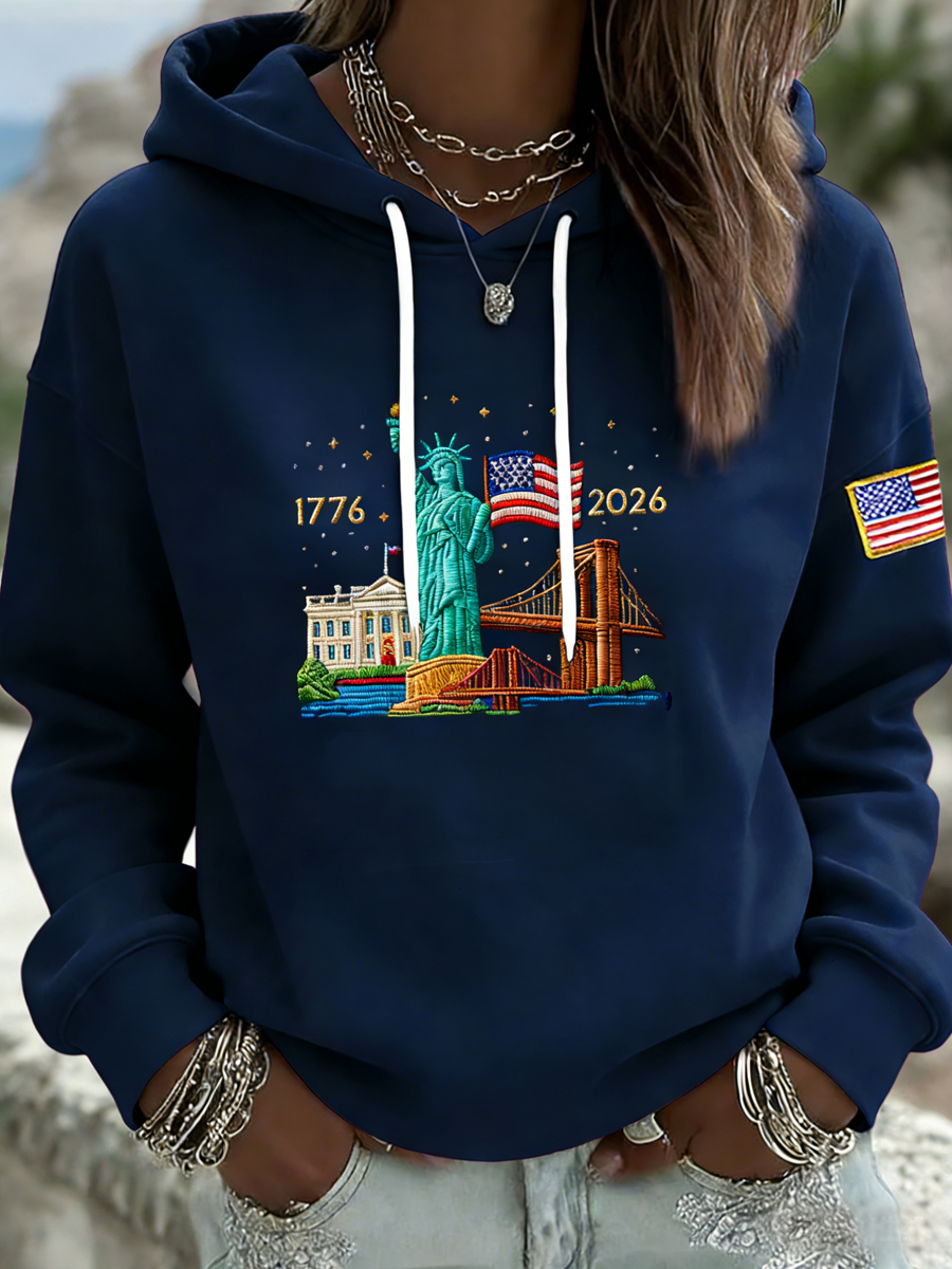 Women's Vintage 250th Anniversary Statue of Liberty Flag Casual Hoodie