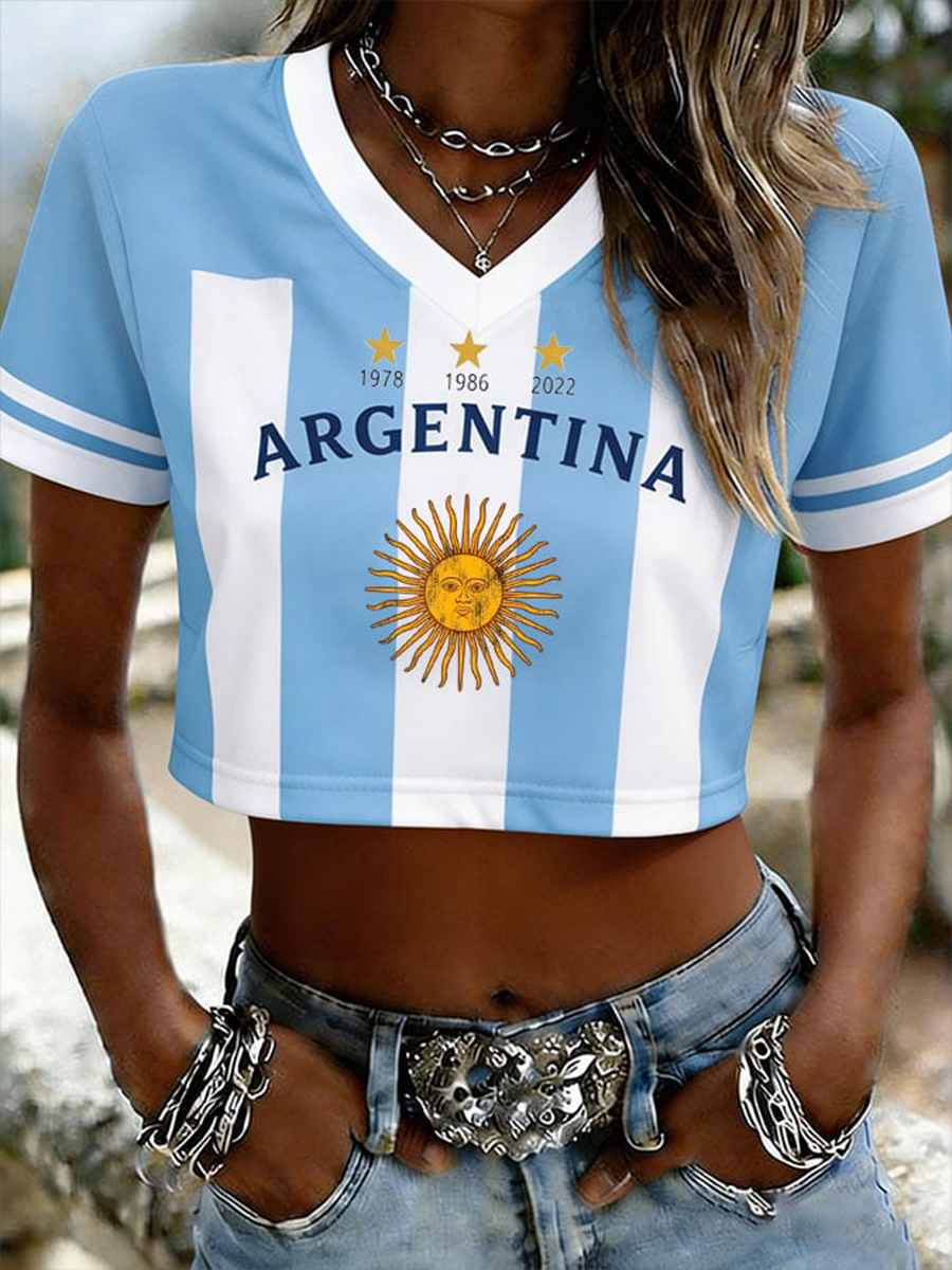 Women's Argentine Football V-neck Short-sleeved T-shirt