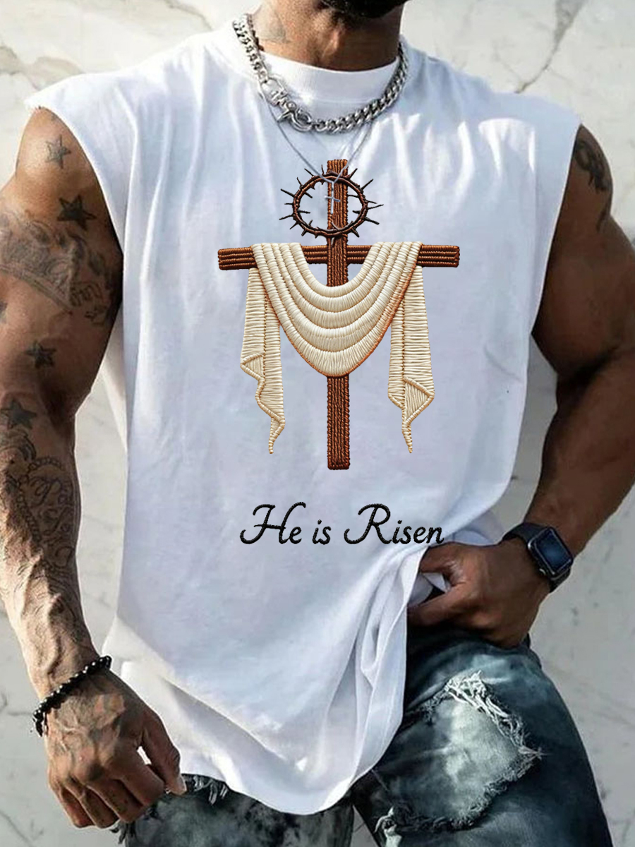 Men's He Is Risen Jesus Christian Cross Print Tank Top