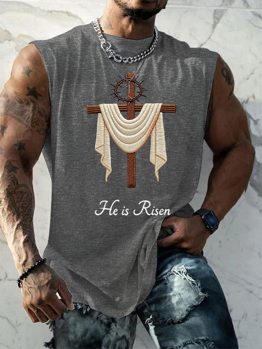 Men's He Is Risen Jesus Christian Cross Print Tank Top