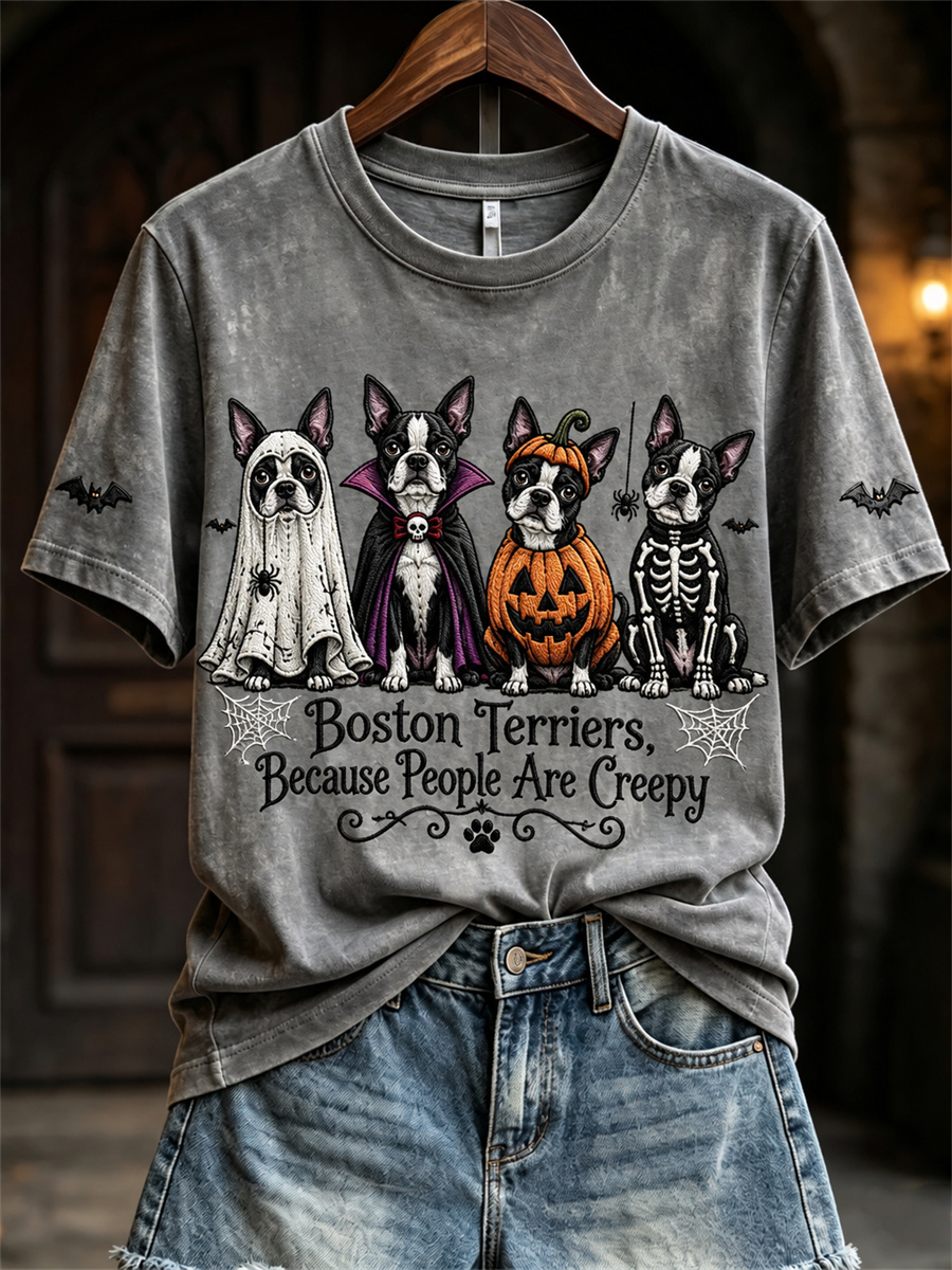 Women's Terriers Because People Are Creepy Halloween Dogs Print short-sleeved T-shirt