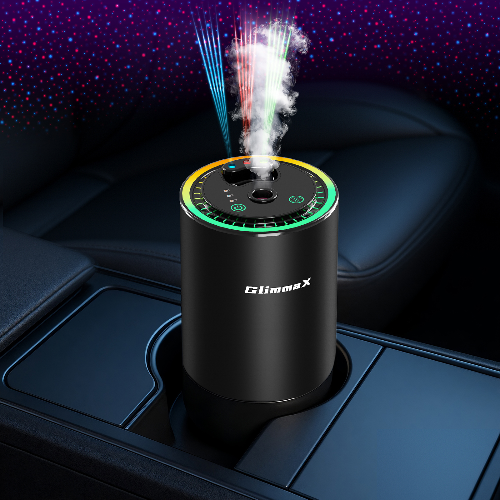 GlimmaX Smart Car Air Freshener,Star Ambiance Roof and Premium Design,Healthy Eco-Friendly Fragrance,Auto On/Off,3 Adjustable Modes,Black Air Freshener Perfect for Car,Bedroom,Office,Restrooms-GlimmaX
