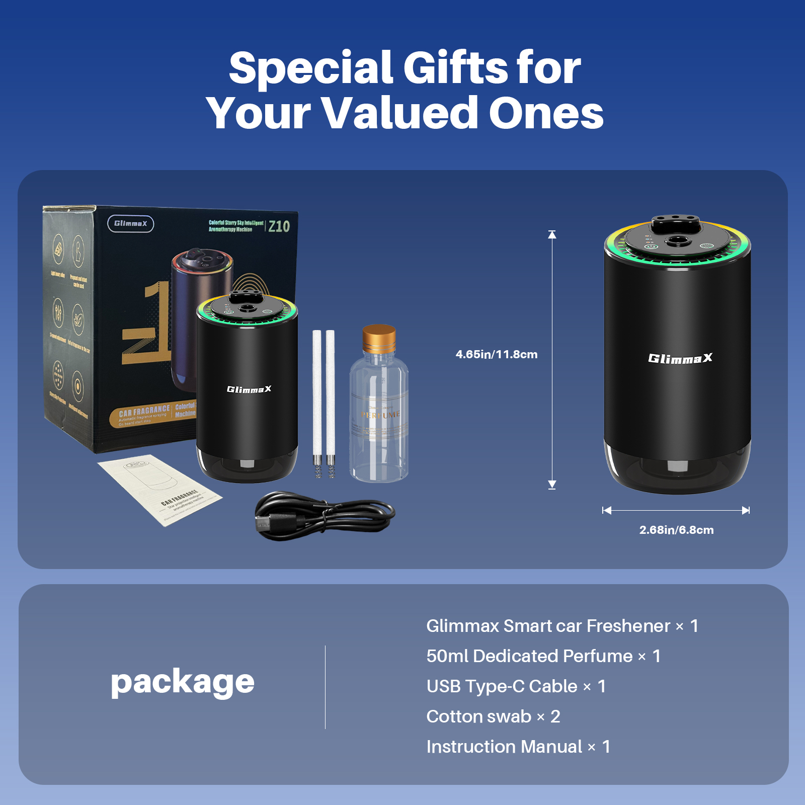 GlimmaX Smart Car Air Freshener,Star Ambiance Roof and Premium Design,Healthy Eco-Friendly Fragrance,Auto On/Off,3 Adjustable Modes,Black Air Freshener Perfect for Car,Bedroom,Office,Restrooms-GlimmaX