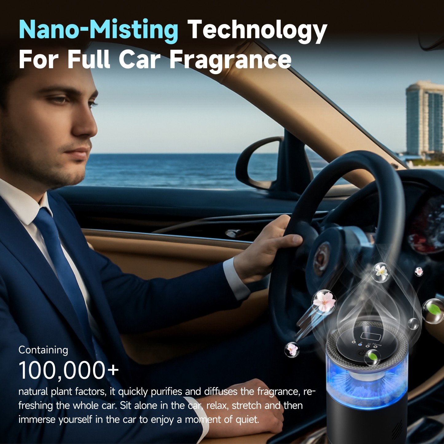 GlimmaX Smart Car Air Freshener,Ambient Light & Mist Fragrance,2 Pack Refill for 6 Months,Auto On/Off,3 Adjustable Modes,Black Air Freshener Perfect for Car,Bedroom,Office,Restrooms-GlimmaX