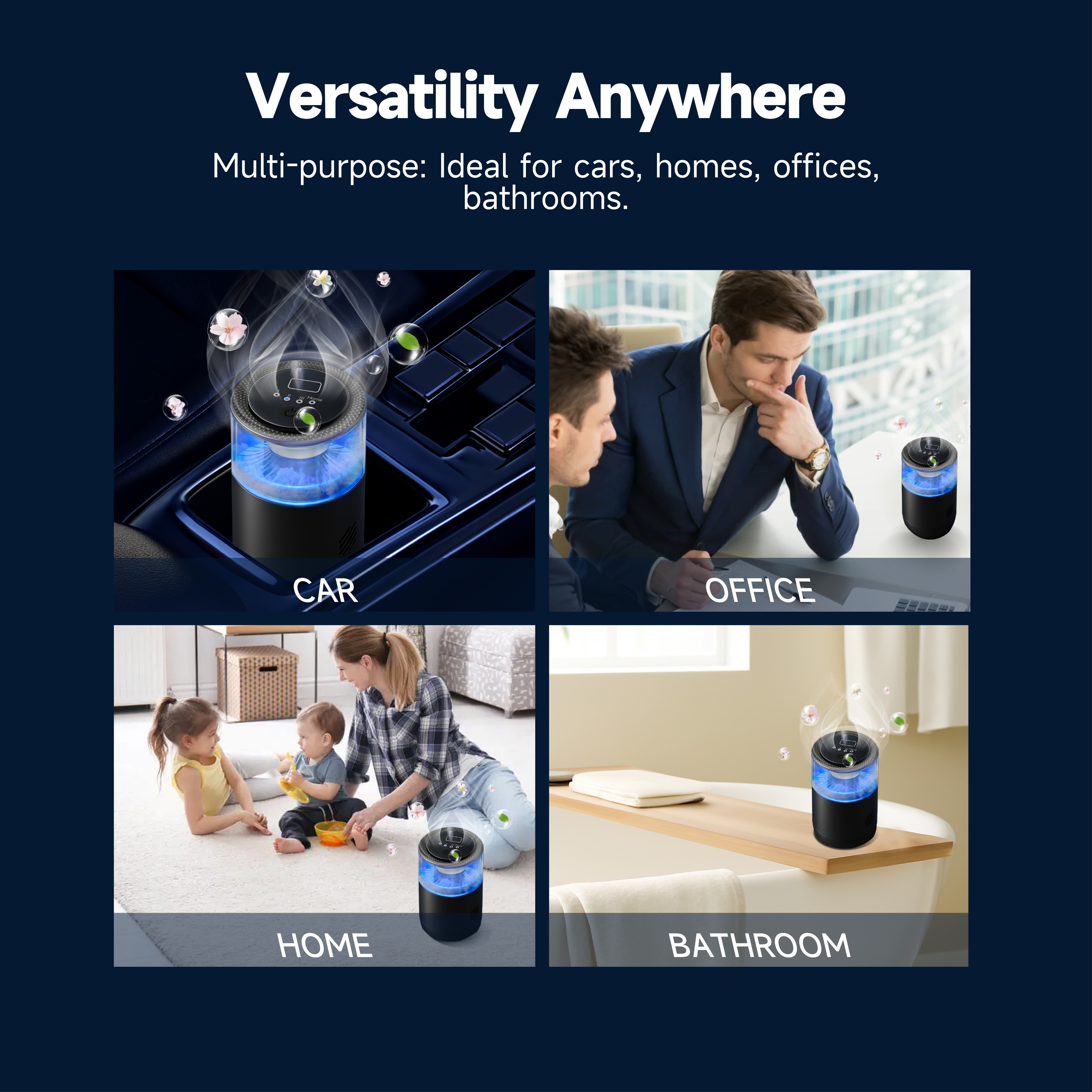 GlimmaX Smart Car Air Freshener,Ambient Light & Mist Fragrance,2 Pack Refill for 6 Months,Auto On/Off,3 Adjustable Modes,Black Air Freshener Perfect for Car,Bedroom,Office,Restrooms-GlimmaX