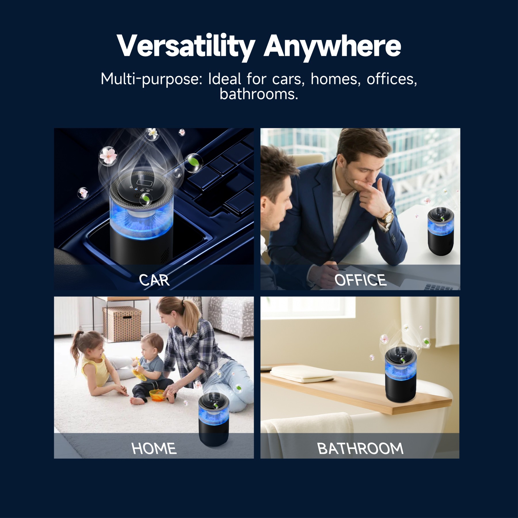 GlimmaX Smart Car Air Freshener,Ambient Light & Mist Fragrance,2 Pack Refill for 6 Months,Auto On/Off,3 Adjustable Modes,Black Air Freshener Perfect for Car,Bedroom,Office,Restrooms-GlimmaX