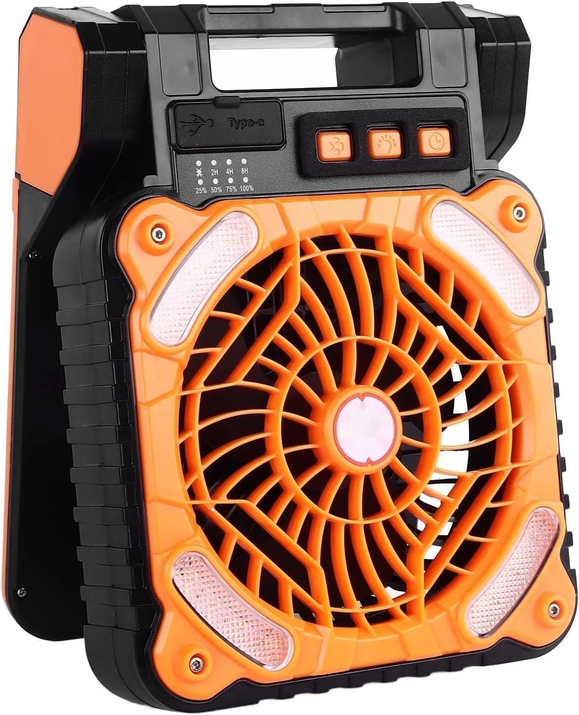 IMPRESIA Camping Ventilator mit Akku 10400mAh, Solar Ventilator Outdoor mit LED-Licht, 4 Geschwindigkeiten Tragbarer Tischventilator Leise, Wiederaufladbarer Zelt Ventilator für Camping Reisen Angeln